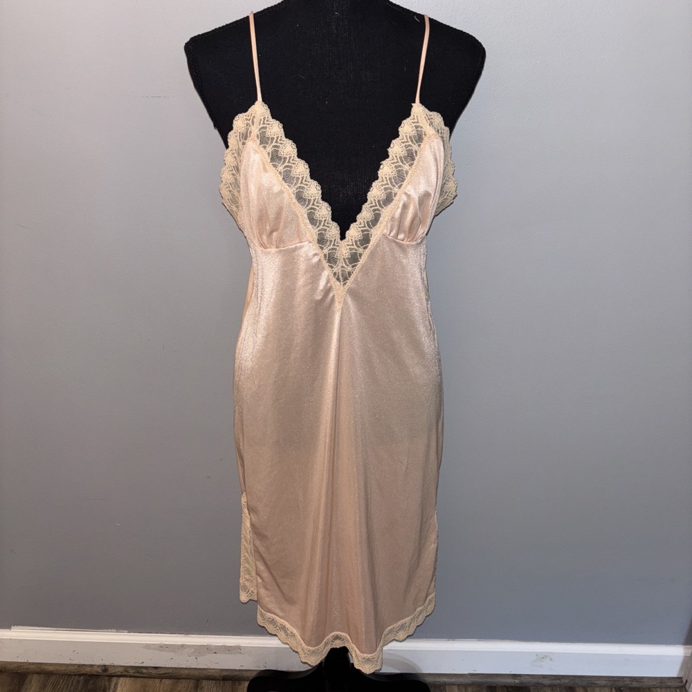 Vintage Slip Dress Blush Babydoll Lace Romantic Sheer Fairycore‎ Women's Size S